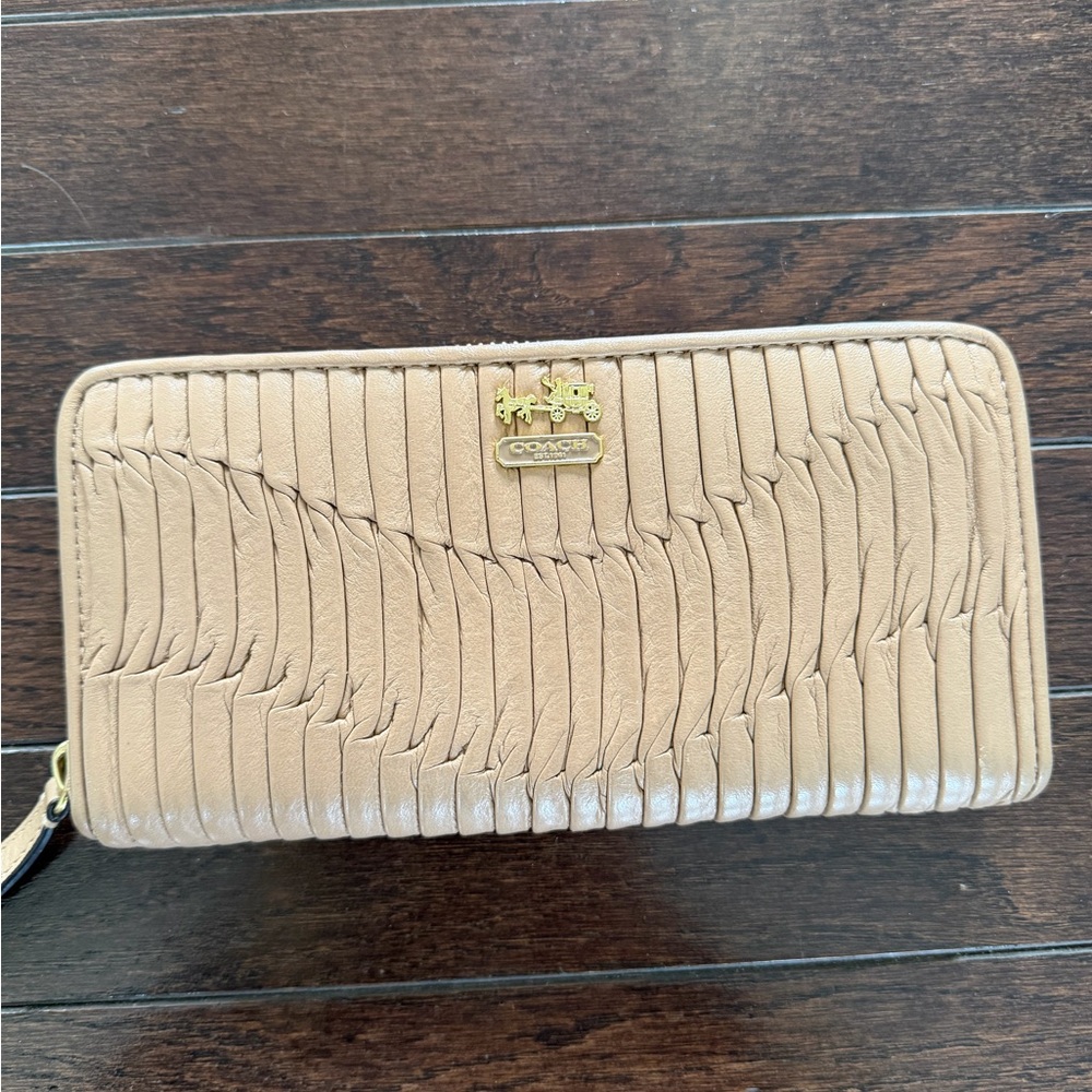 Coach Tan Pleated Leather Wallet